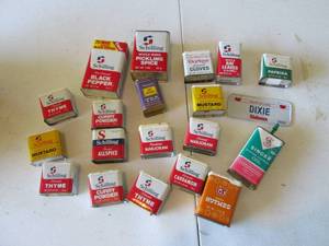 Box of vintage spice tins...