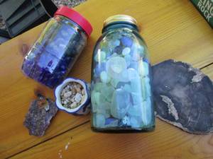 Box of various rocks and geode...