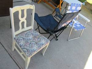 3 chairs, 1 aluminum lawn chair, 1 ...