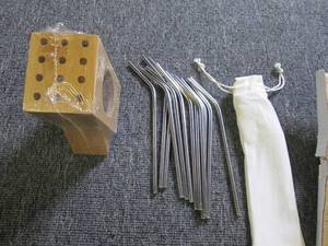 lot 390 image: metal straws with wood holder ...