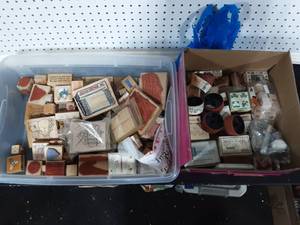 Large Lot Of Assorted Rubber Stamps & Ink Pads