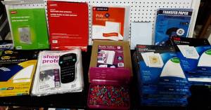 Large Lot Of Office Related Sheet Protectors, Push Pins, Note Cards, Label Marker & More