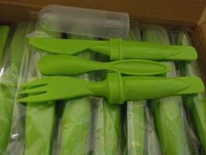 lot 309 image: Box of 50 Lime Green Plastic Cutler...