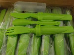 lot 310 image: Box of 50 Lime Green Plastic Cutler...