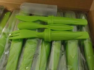 lot 311 image: Box of 50 Lime Green Plastic Cutler...