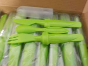 lot 312 image: Box of 50 Lime Green Plastic Cutler...