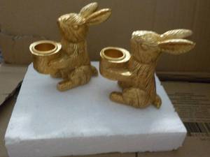 lot 411 image: Case of 24 Sets 2 Gold Bunny Candle...