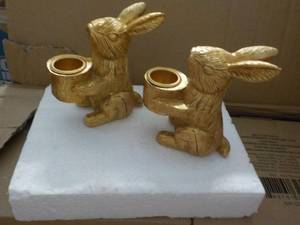 lot 413 image: Case of 24 Sets 2 Gold Bunny Candle...