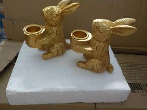 lot 414 image: Case of 24 Sets 2 Gold Bunny Candle...