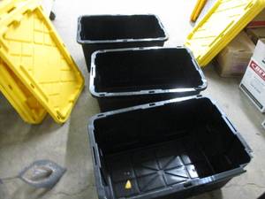 lot 4 image: 3 Totes with Lids- slight damage...