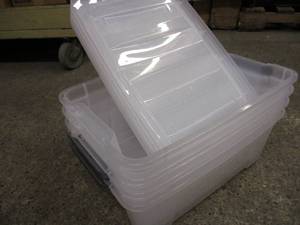 lot 41 image: 4 Small Plastic Bins with Lids- sli...
