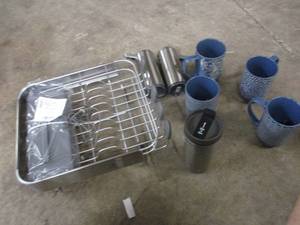 lot 117 image: Mugs, Drying Rack, and Soap Dispens...