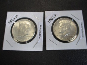 12. (2) Uncirculated 1964-P Kennedy Half Dollars - Cartwheel effect and Mint Luster
