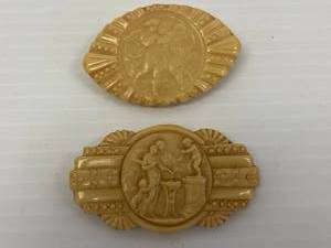lot 7 image: Two Vintage Ivory Resin Victorian Brooches