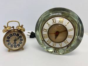 lot 20 image: Vintage Telectron Glass Clock And Vintage Blessing Brand Mini Alarm Clock