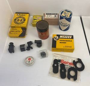 lot 26 image: Vintage Misc. Daisy Pellets, Gun Sights And More