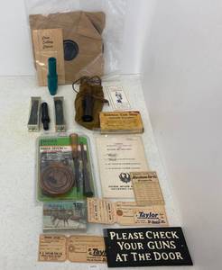 lot 33 image: Vintage Hunting Items Including Duck, Goose And Turkey Calls, Taylor Fur Co. Fur Tags And More