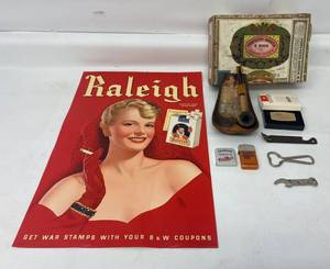 lot 47 image: Group Including Vintage Raleigh Cigarettes War Stamp Poster And More