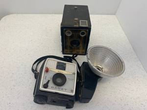 lot 65 image: Group Of Vintage Cameras Including Ansco And Brownie