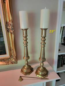 lot 48 image: Towering Brass Candle Sticks