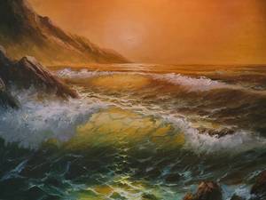 lot 4 image: Original Oil Painting on Canvas  Foaming Breakers  by R. Cristi