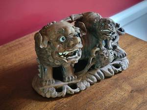 lot 37C image: Brilliant Antique Chinese Carved Foo Dogs