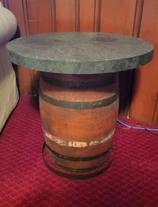 lot 92 image: Playful Barrel Base Stone Accent Table