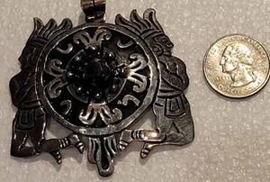 lot 107 image: Heavy Sterling Silver with Amethyst Mexico Pendant and Necklace