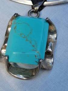 lot 47D image: Big Chunky Turquoise Pendant with Sterling Cuff Necklace