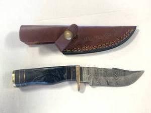 Custom Damascus Knife with Leather Sheath 8 Inch
