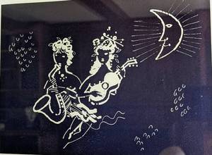 lot 5 image: Framed Dark Navy Lithograph by Charles Cobelle