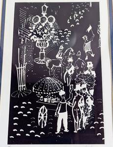 lot 6 image: Framed Dark Navy Scenic Lithograph by Charles Cobelle
