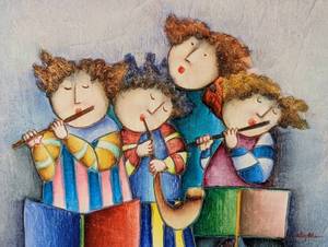 lot 55 image: Framed Musicians Painting by Joyce Roybal