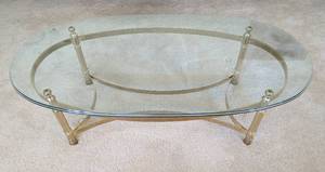 lot 94 image: Vintage Brass Glass Topped Oval Coffee Table