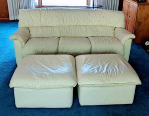 lot 1 image: Italian Leather Sofa and Ottomans