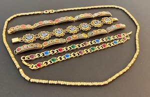 lot 122 image: Colorful Costume Jewelry Bracelets and Gold Tone Necklace