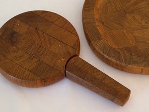 lot 129 image: Vintage Dansk Cheese Boards and Enamel Pitcher