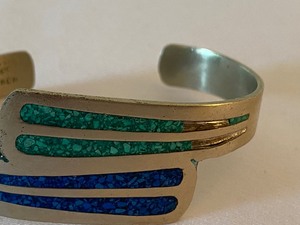 lot 110 image: Alpaca Sterling Cuff Bracelet with Inlaid Design