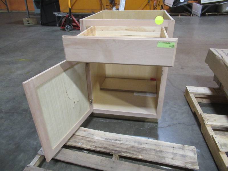 Hampton Assembled 24x34.5x24 in. Base Kitchen Cabinet in Unfinished Beech - Crack in Door.