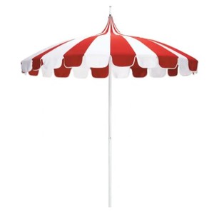California Umbrella 8.5 ft. White Aluminum Market Push Lift Pagoda Patio Umbrella in Jockey Red and Natural Pacifica - Missing extension pole.