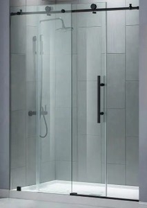 Woodbridge Aldeby 56 in. to 60 in. x 76 in. Frameless Sliding Shower Door with Shatter Retention Glass in Matte Black, HSD3607 - Unclaimed Freight.