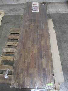 Interbuild Acacia 8 ft. L x 25 in. D x 1 in. T Butcher Block Countertop in Brown Oil Stain, 668943 - Scratch and Dent.