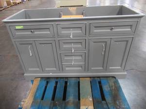 South Bay 55 in. Double Bath Vanity in Gray. - Missing center top brace and top.
