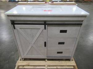 Rafter 36 in. W x 22 in. D Bath Vanity in White Wash with Engineered Stone Vanity Top in Carrara White with White Basin - In nice condition