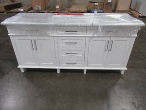 Sonoma 72 in. W x 22 in. D Bath Vanity in White with Carrara Marble Top with White Sinks - Cracked Top.