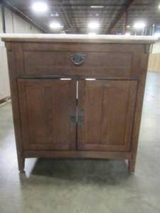 Artisan 33 in. W Vanity in Dark Oak with Marble Vanity Top in Natural White with White Sink - Cracked Top.