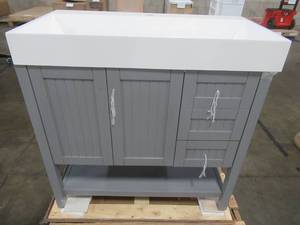Pavia 36 in. W x 18 in. D Vanity in Grey with Acrylic Vanity Top in White with White Basin - IN NICE CONDITION