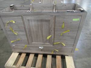 Kendall 48 in. W x 20 in. D Bath Vanity in Distressed Oak - LH Side has damage, loose drawer and cracked back. No Top.
