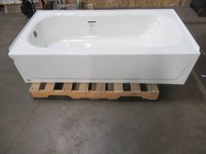 Aloha 60 in. Left Drain Rectangular White Alcove Soaking Bathtub - Enamel damage on LH Side.