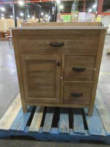 Stanhope 31 in. W x 22 in. D Vanity in Reclaimed Oak and Engineered Stone Vanity Top in Creamed Coffee with White Sink - Unclaimed Freight